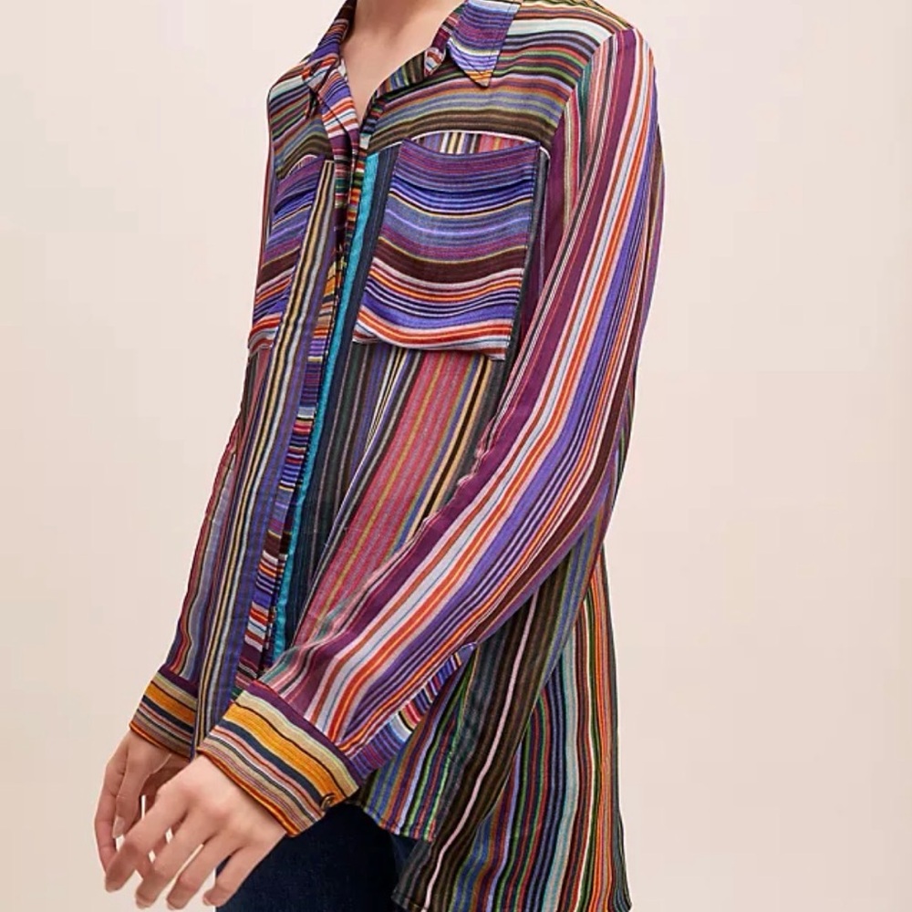 Anthropologie “Conditions Apply” Colorful Striped Button Down Shirt Sz M $198